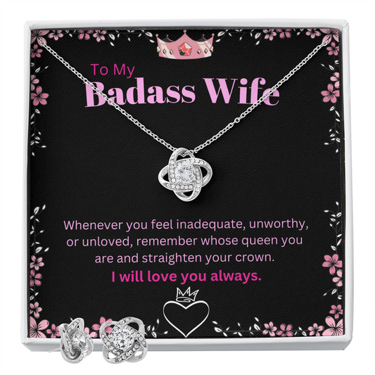 Badass Wife - Love Knot Necklace & Earring Set