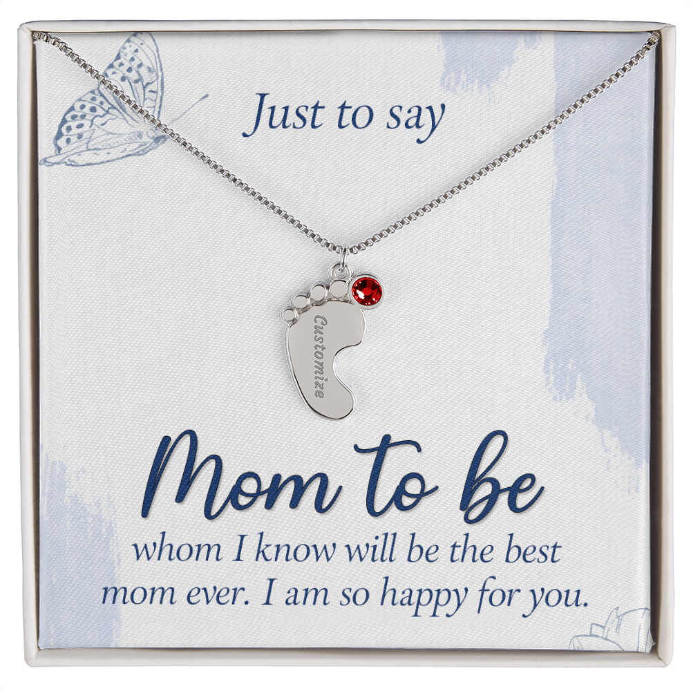 Engraved Baby Feet Necklace with Birthstone