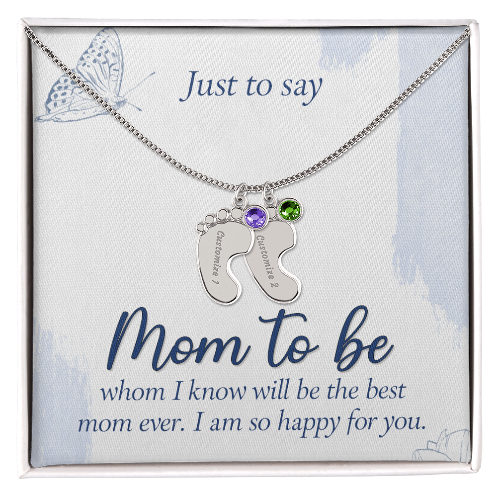 Engraved Baby Feet Necklace with Birthstone