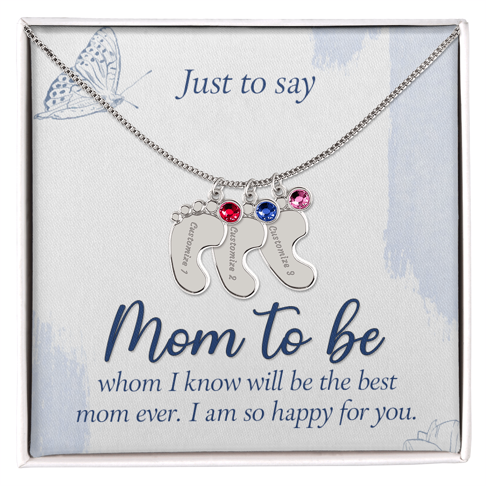 Engraved Baby Feet Necklace with Birthstone