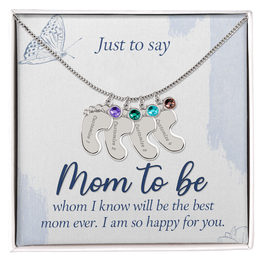 Engraved Baby Feet Necklace with Birthstone