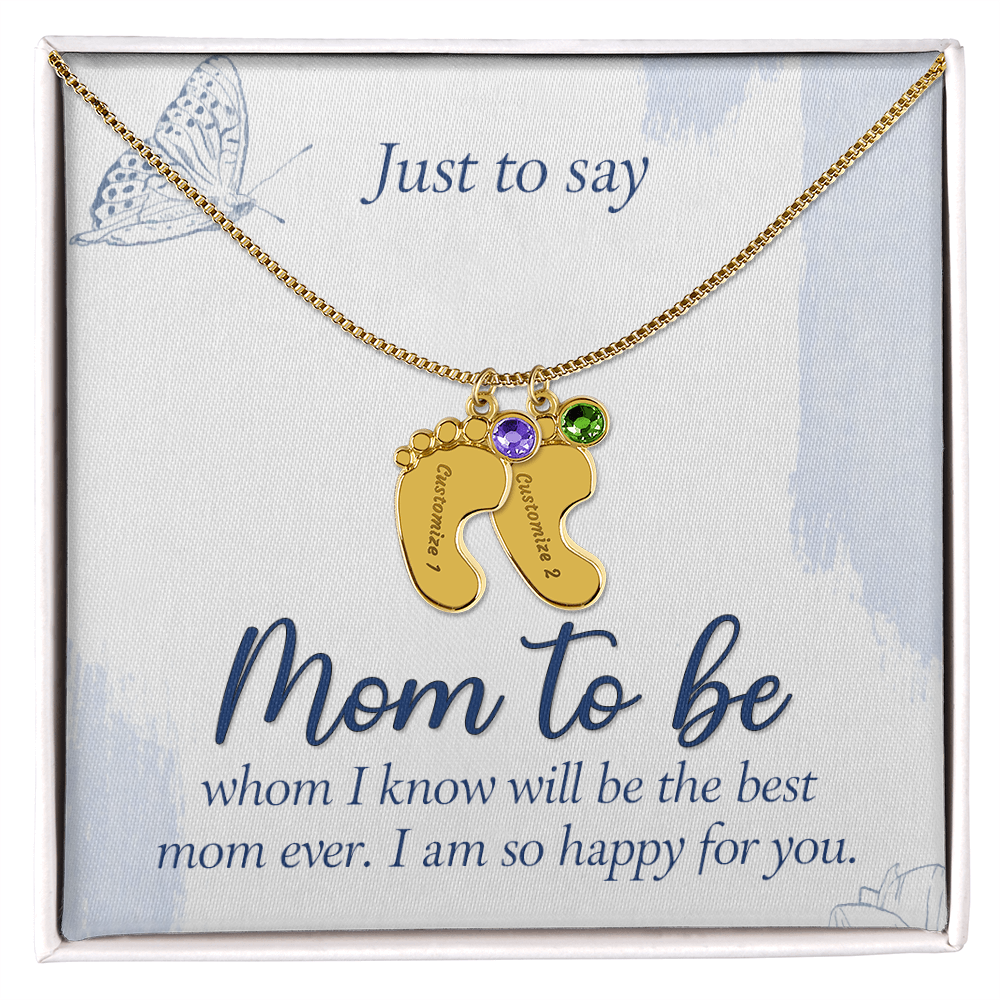 Engraved Baby Feet Necklace with Birthstone