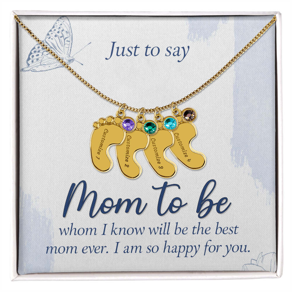 Engraved Baby Feet Necklace with Birthstone