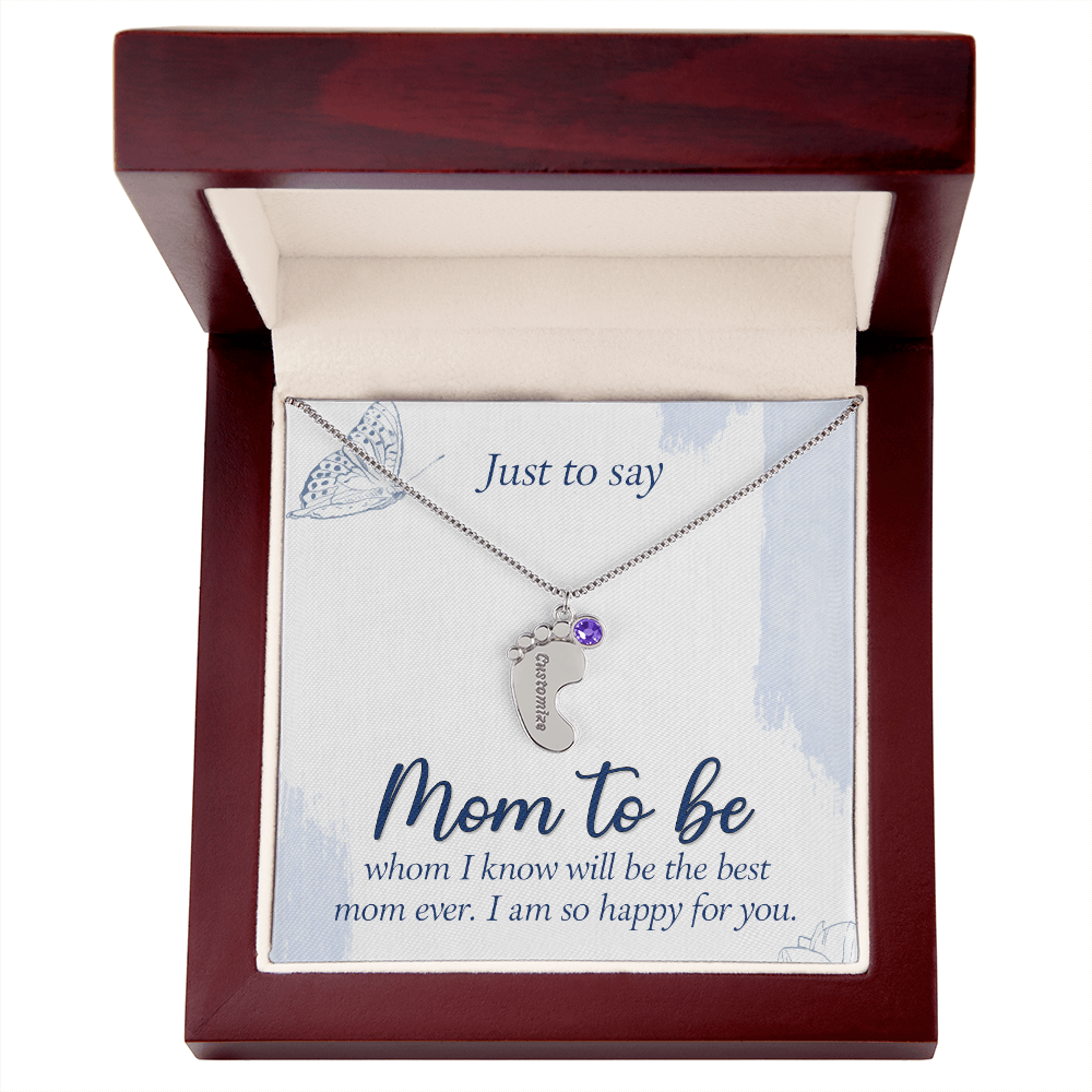 Engraved Baby Feet Necklace with Birthstone