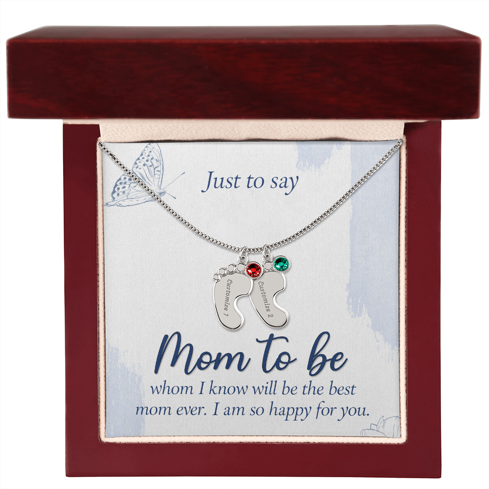 Engraved Baby Feet Necklace with Birthstone