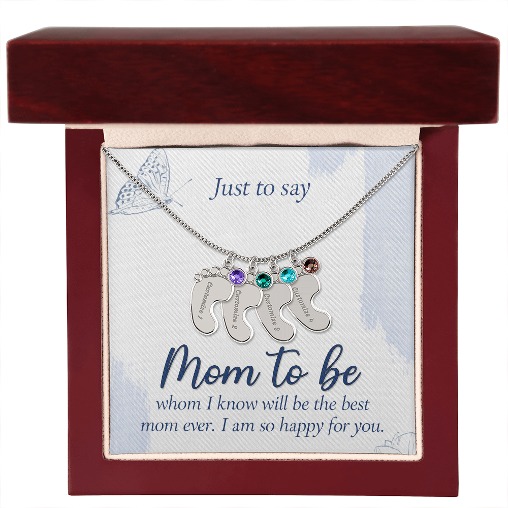 Engraved Baby Feet Necklace with Birthstone