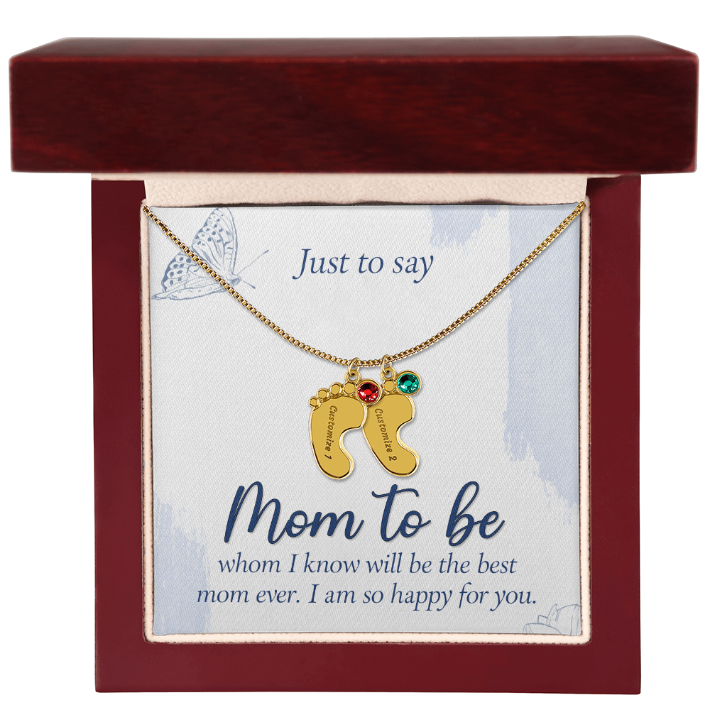 Engraved Baby Feet Necklace with Birthstone