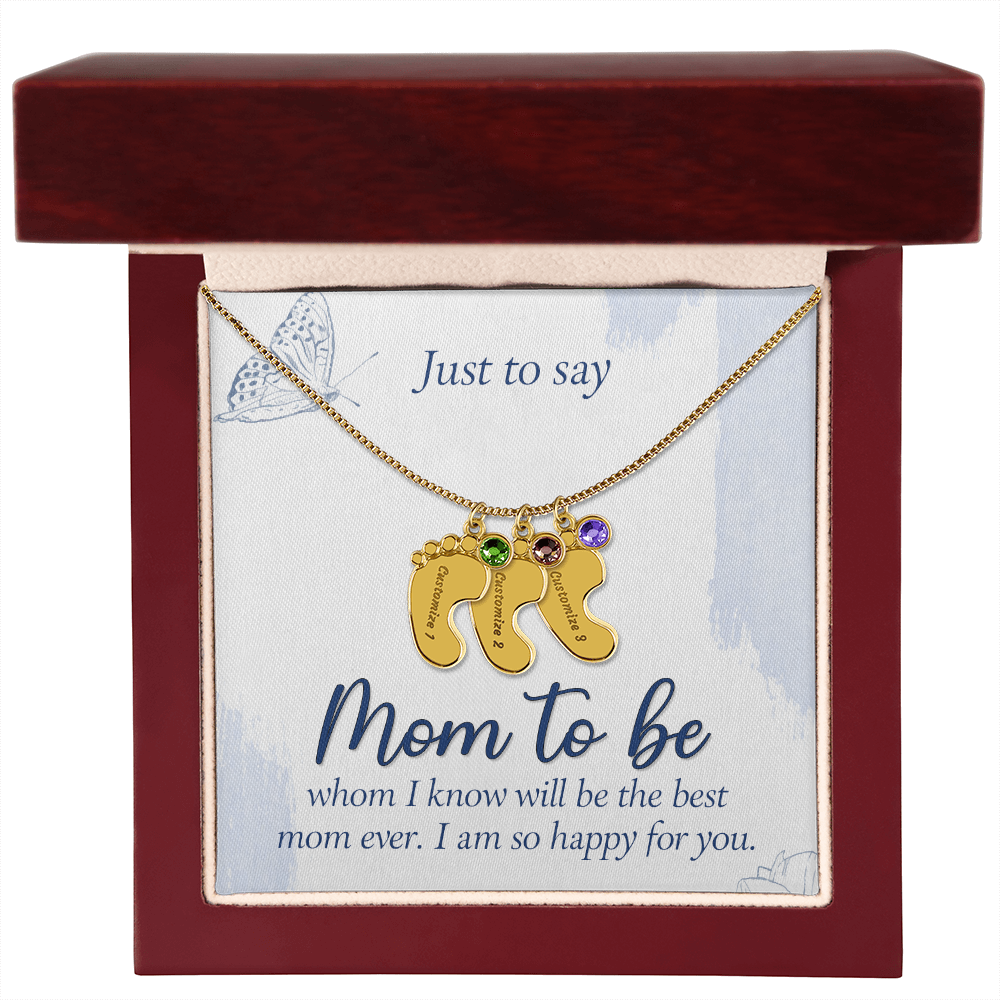 Engraved Baby Feet Necklace with Birthstone