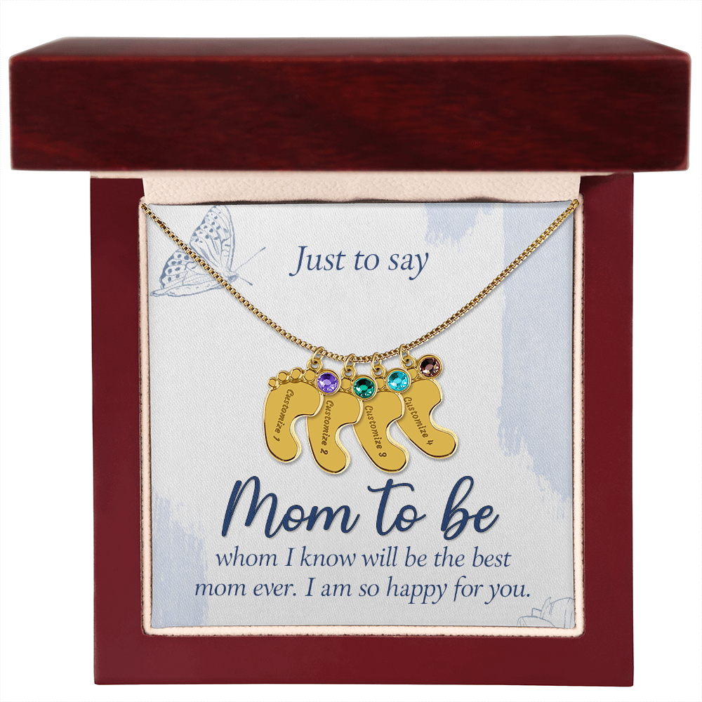 Engraved Baby Feet Necklace with Birthstone