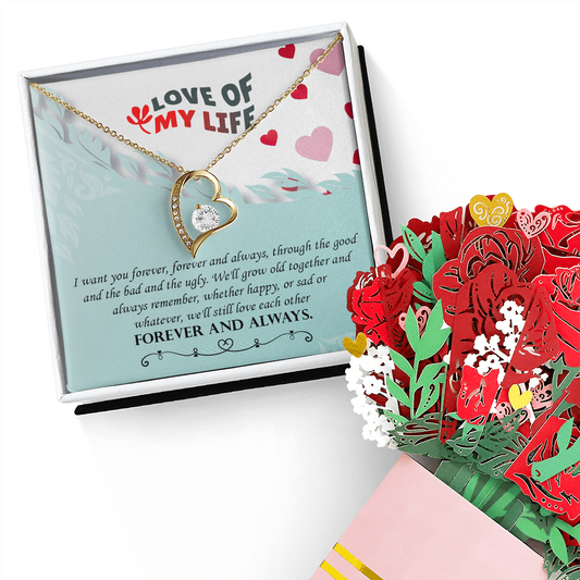 Love Of My Life - Forever Love Necklace & Sweetest Devotion Flower Bouquet