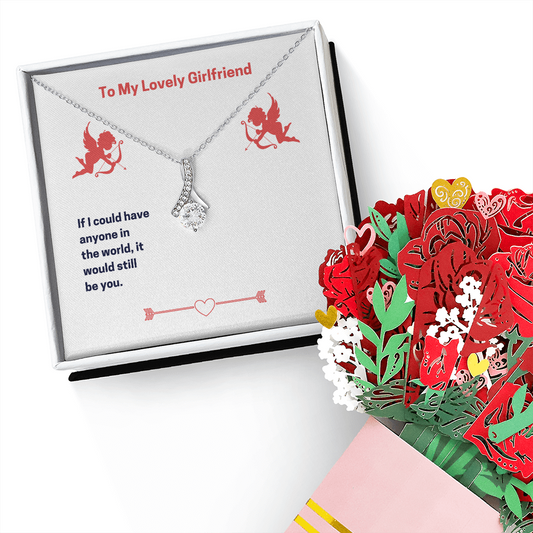 To My Lovely Girlfriend - Alluring Beauty Necklace & Sweetest Devotion Flower Bouquet